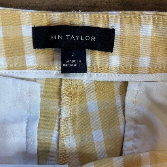 Ann Taylor Gold and White Gingham Check Ankle Cropped Pants Size 2 - Picture 3 of 9